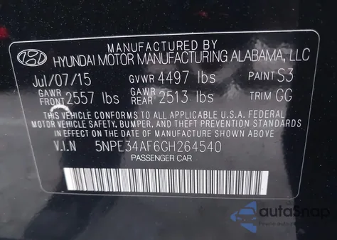 2016 Hyundai Sonata Sport from USA, damaged, VIN 5NPE34AF6GH264540